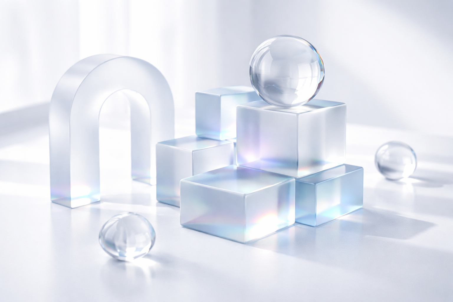 Abstract soft glass structures in bright studio light